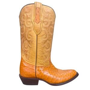 Soto Boots Ostrich Print Yellow Cognac Wide Cowboy Boots Size 10 EE